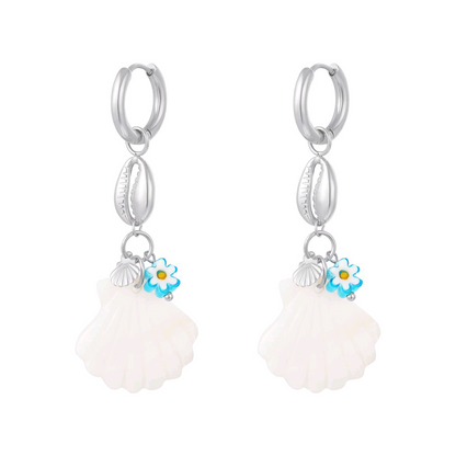 Blue daisy earrings with shells