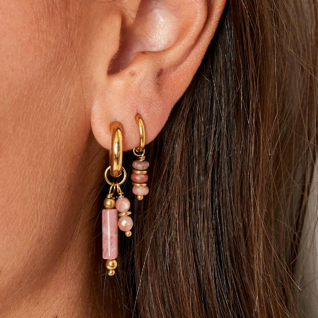 Earrings with stone charms rose