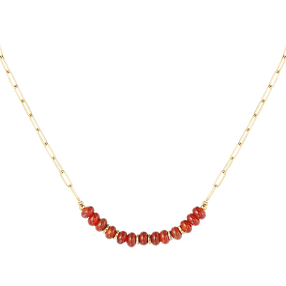 Stenen schakel ketting cognac