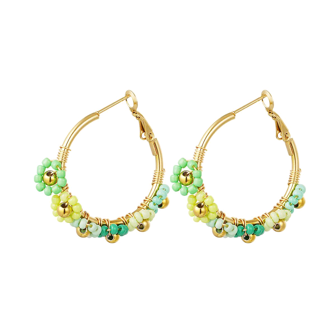 Earrings with colorful green flowers