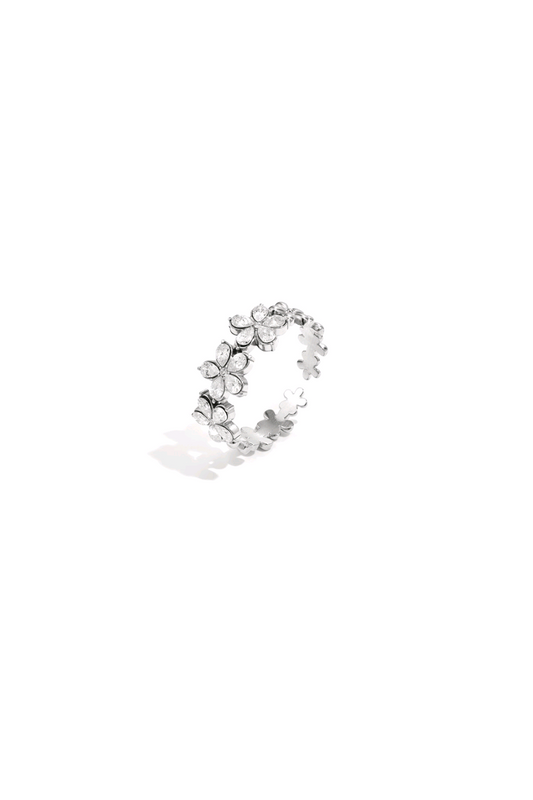 Sparkle flower ring zilver