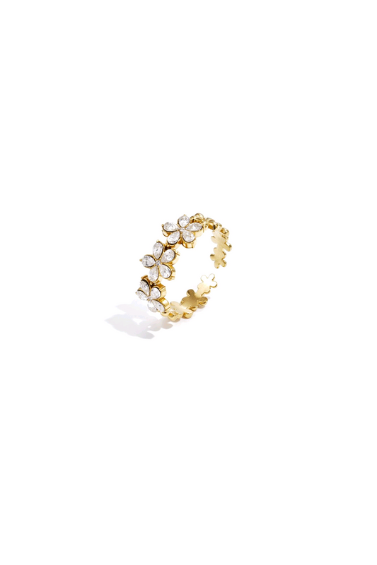 Sparkle flower ring goud