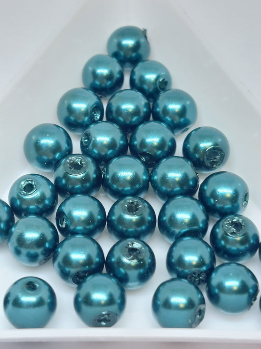 Glass metallic green beads