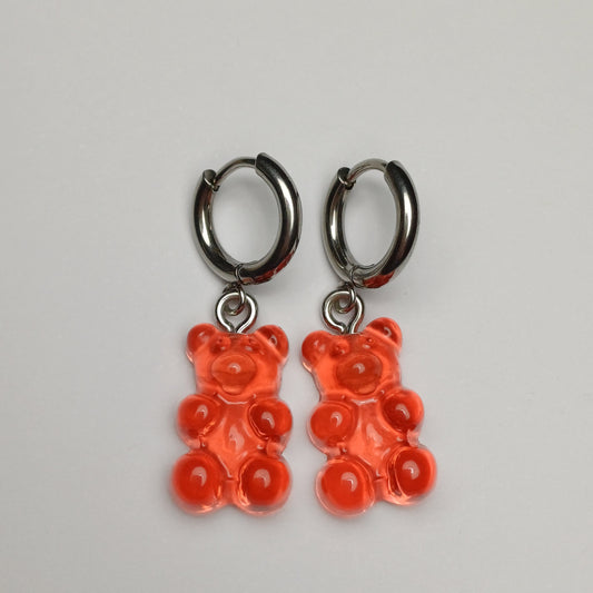 Clear red gummy bear earrings