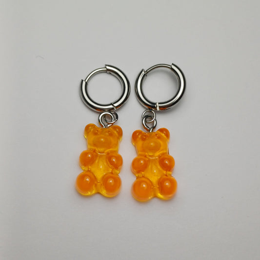 Clear orange gummy bear earrings