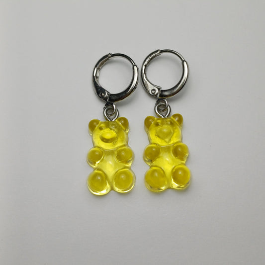 Clear yellow gummy bear earrings