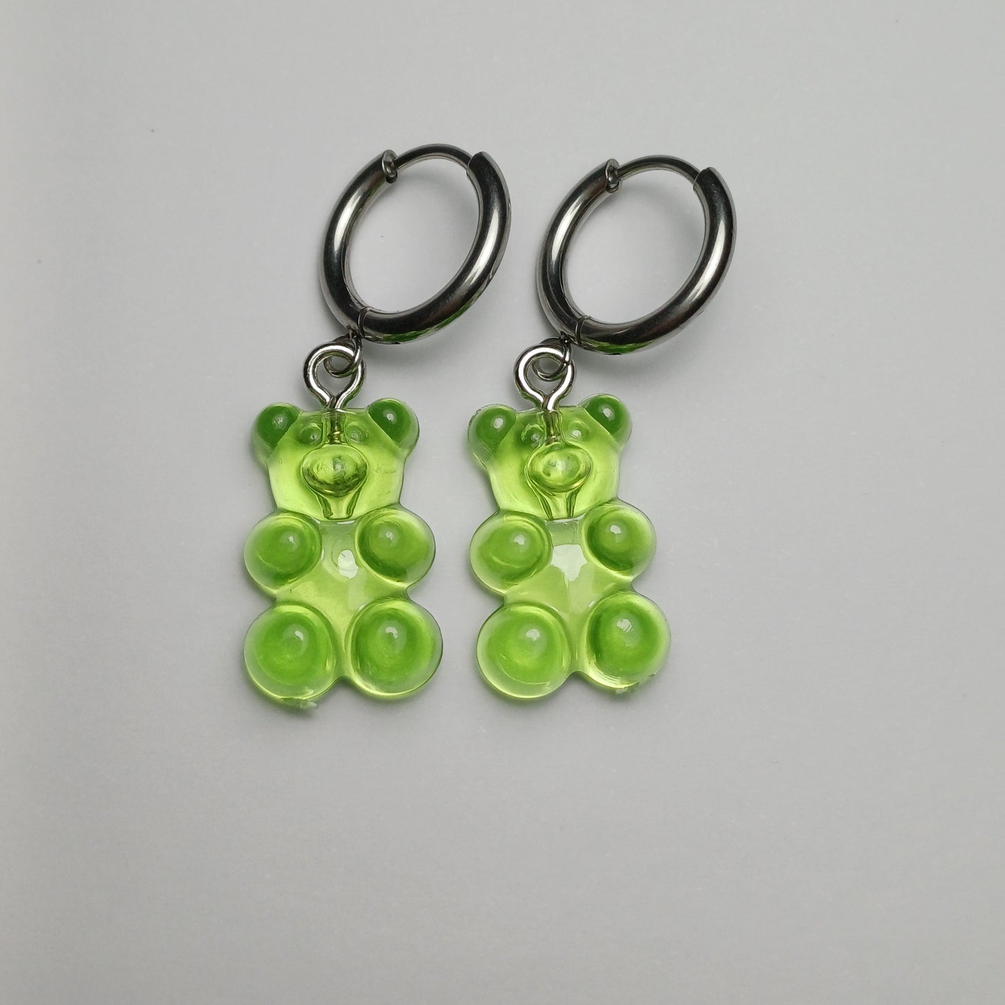 Transparent green gummy bear earrings