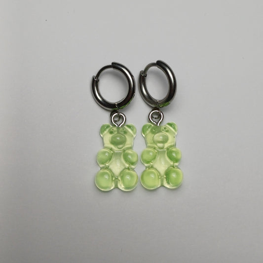 Transparent light green gummy bear earrings