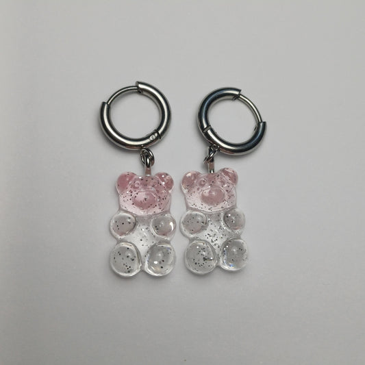 Clear/light pink glitter gummy bear earrings