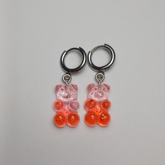 Rose/red glitter gummy bear earrings