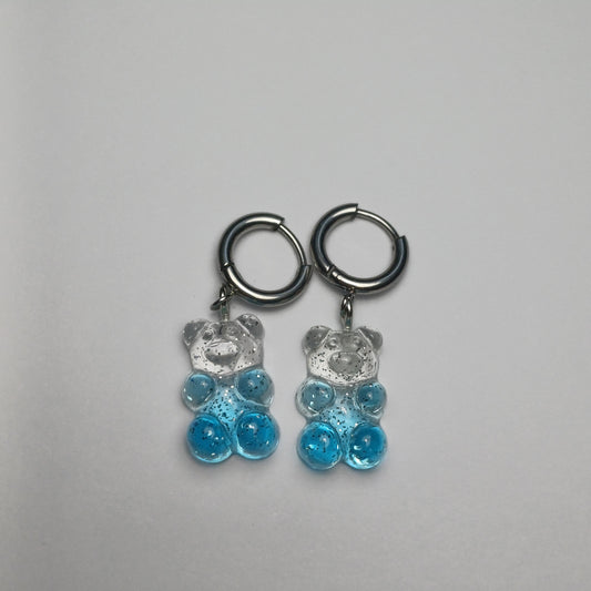 Clear/blue glitter gummy bear earrings