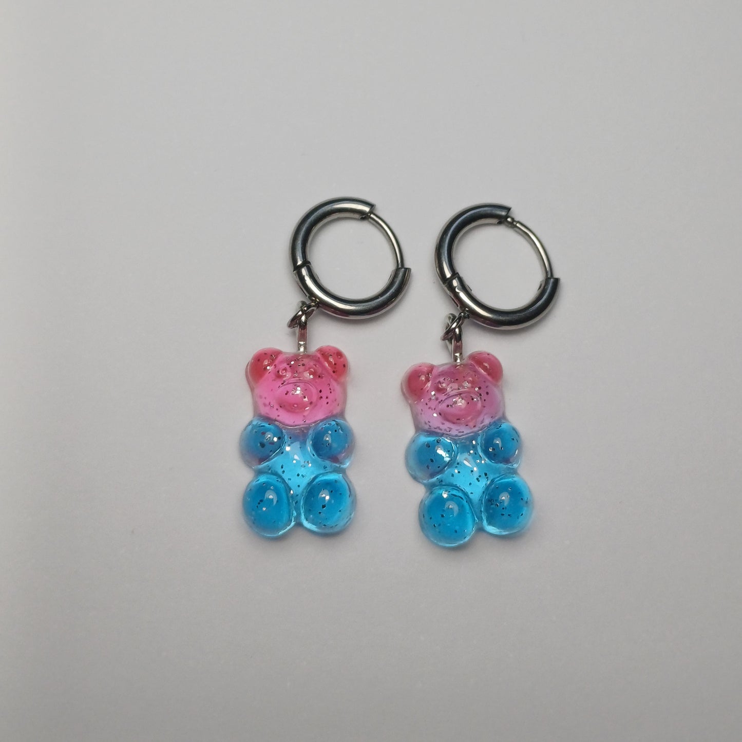 Rose/blue glitter gummy bear earrings