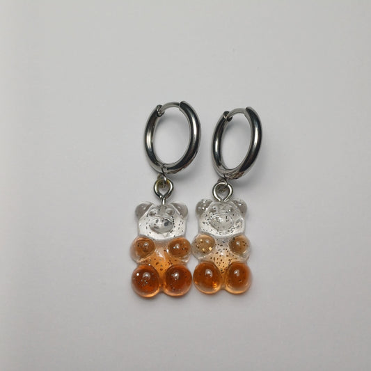 Clear/brown glitter gummy bear earrings