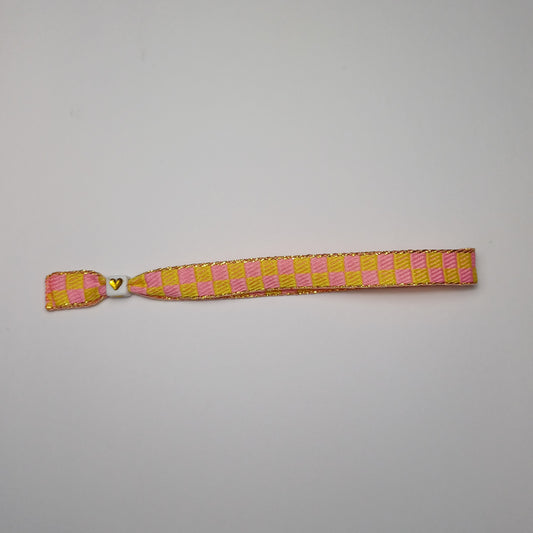 Roos/geel blokjes lintbandje