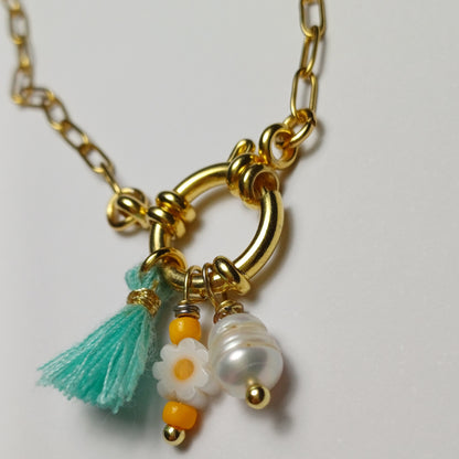 Turquoise orange seawater pearl chain