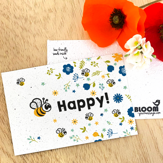 Bloeiwenskaart- bee happy!