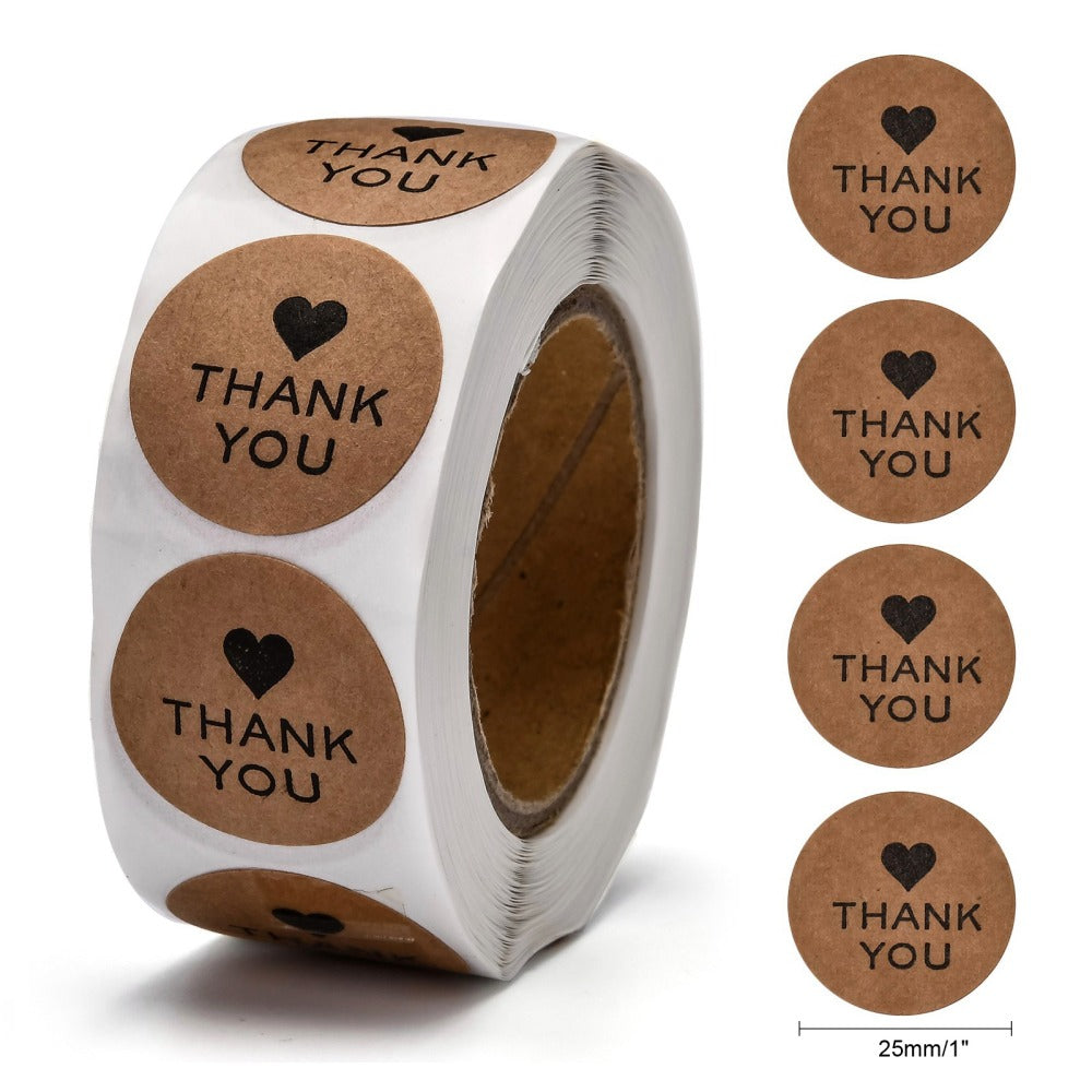 Thankyou sticker roll kraft with heart