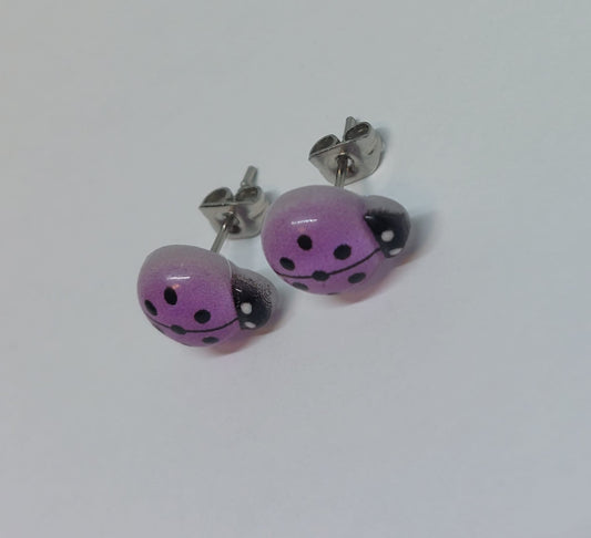 Purple ladybug earrings silver