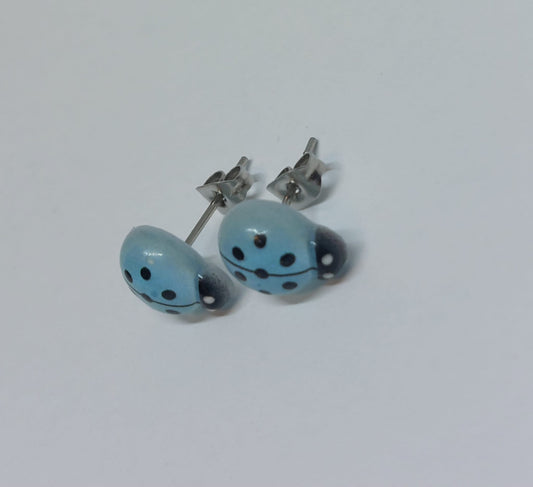 Blue ladybug earrings silver