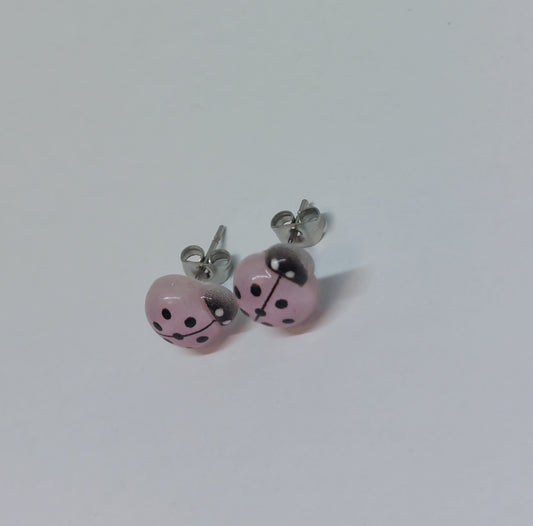 Light pink ladybug earrings silver