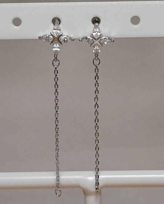 Long flower earrings.