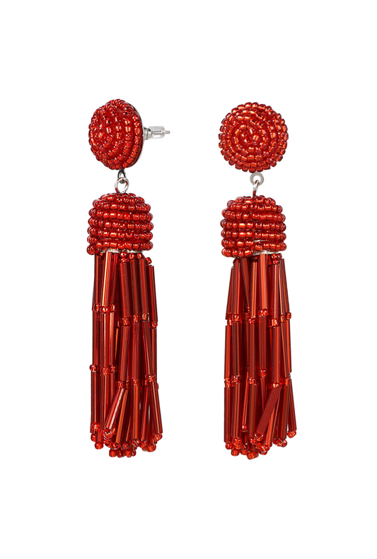 Oorbellen kralen tassel rood.