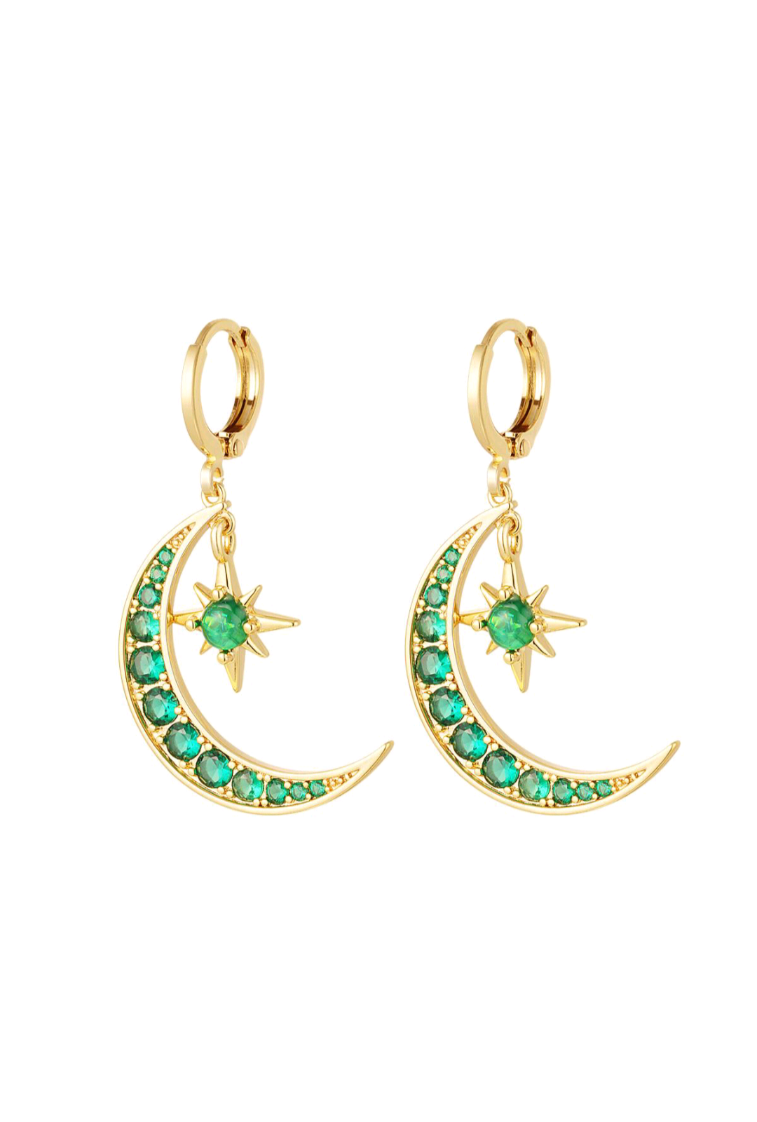 Earrings moon &amp; star green copper