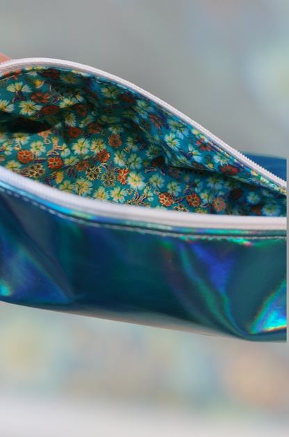 Blue holographic pencil case