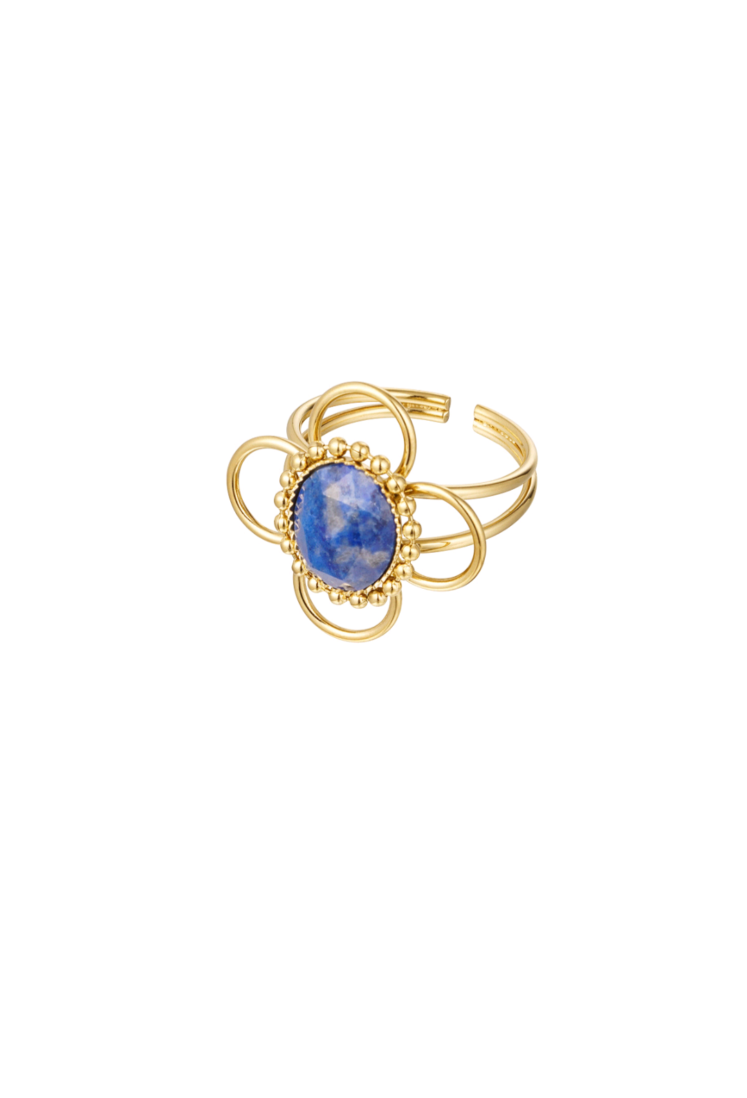 Ring classy bloem met steen blauw.