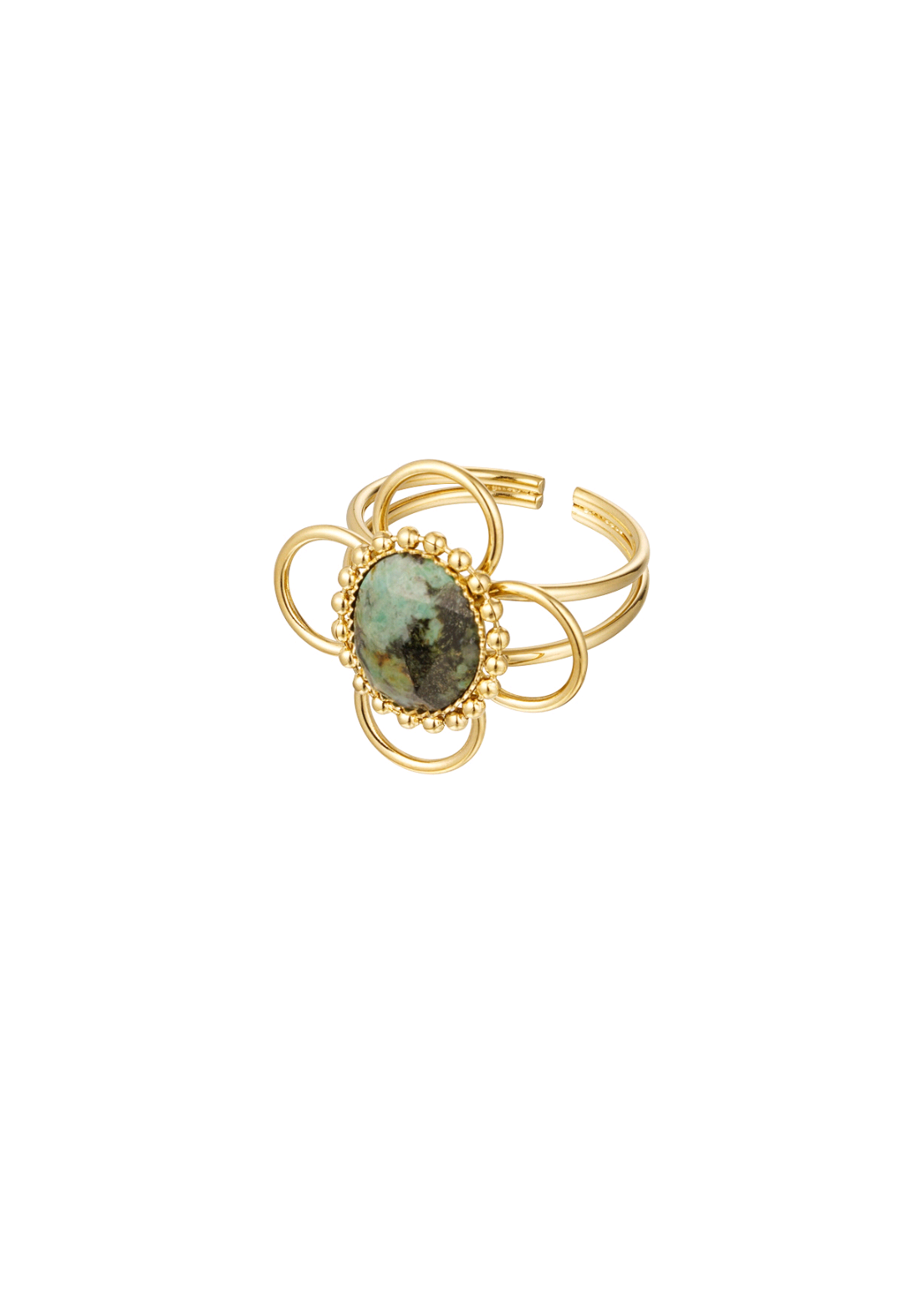 Ring classy bloem met steen groen.