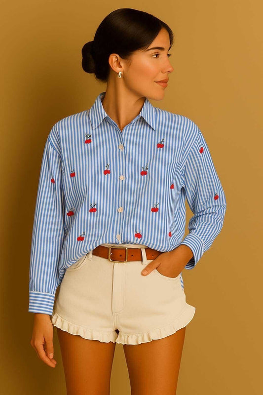 Cherry Stripe Oversized Blouse