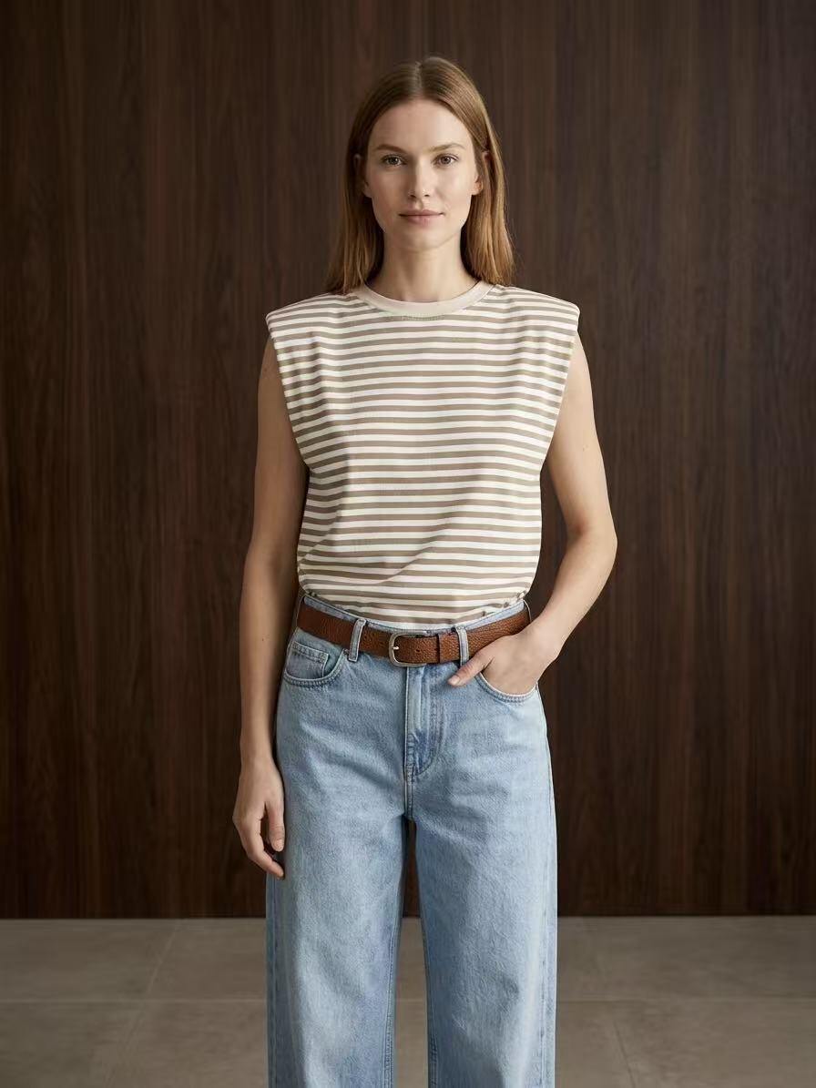 Bo gestreepte mouwloze top