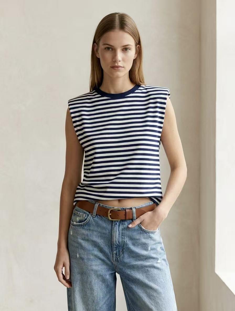 Bo gestreepte mouwloze top