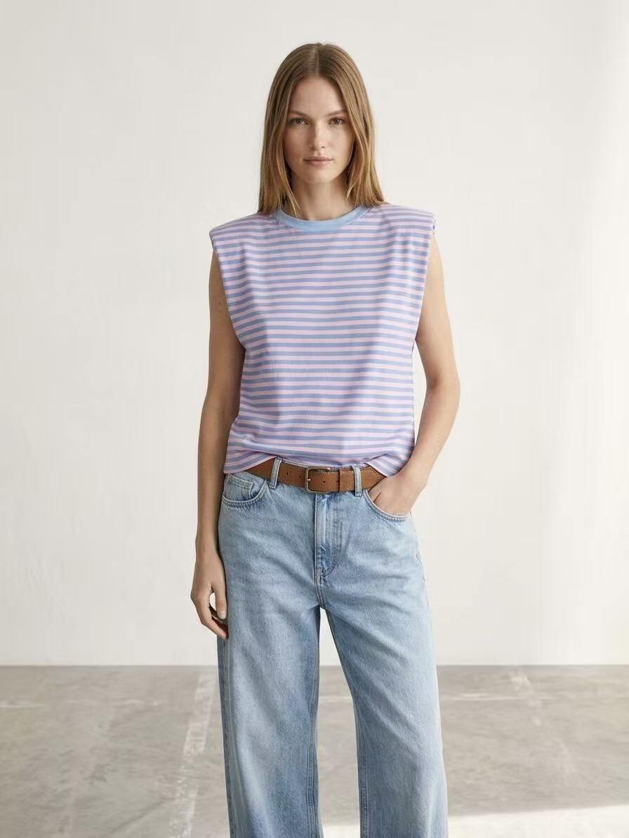Bo gestreepte mouwloze top