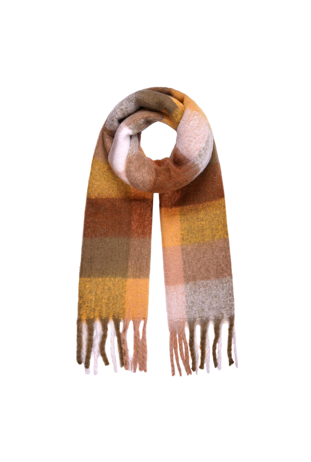 Wintersjaal geruit beige & geel