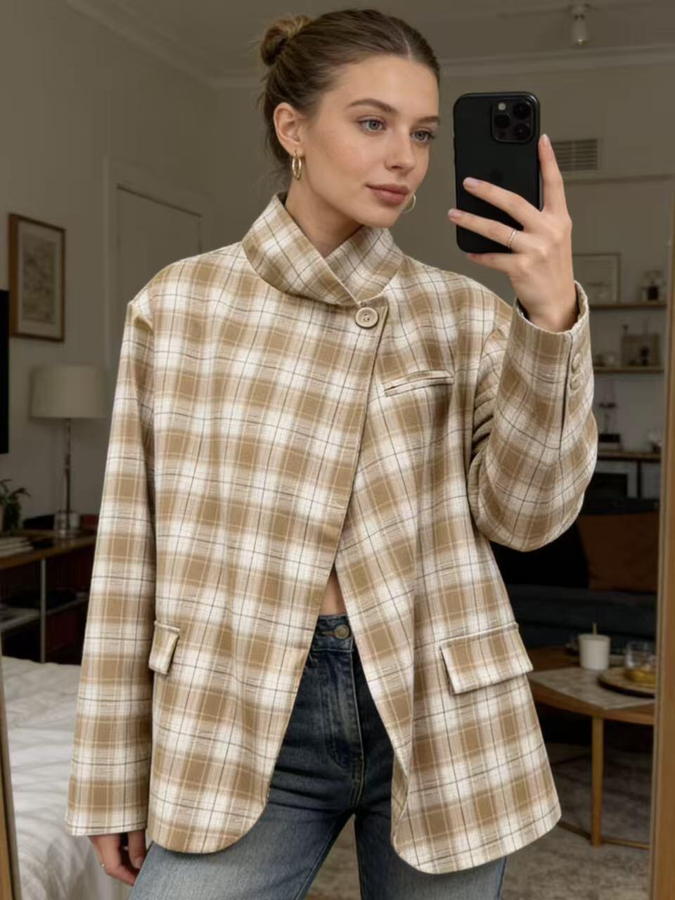 Jade Asymmetrische Ruit Blazer